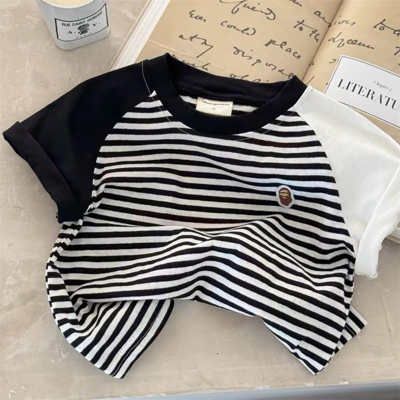 Áo Thun Bé Trai Và Bé Gái, Chất Liệu Cotton, Dài Tay, Thêu Và Khâu, Thiết Kế Sọc, Dễ Phối Đồ, Thích Hợp Cho Quần Áo Trẻ Nhỏ, Áo Lớp Nền, Lý Tưởng Cho Mùa Xuân Và Mùa Thu, Phong Cách 2024 6