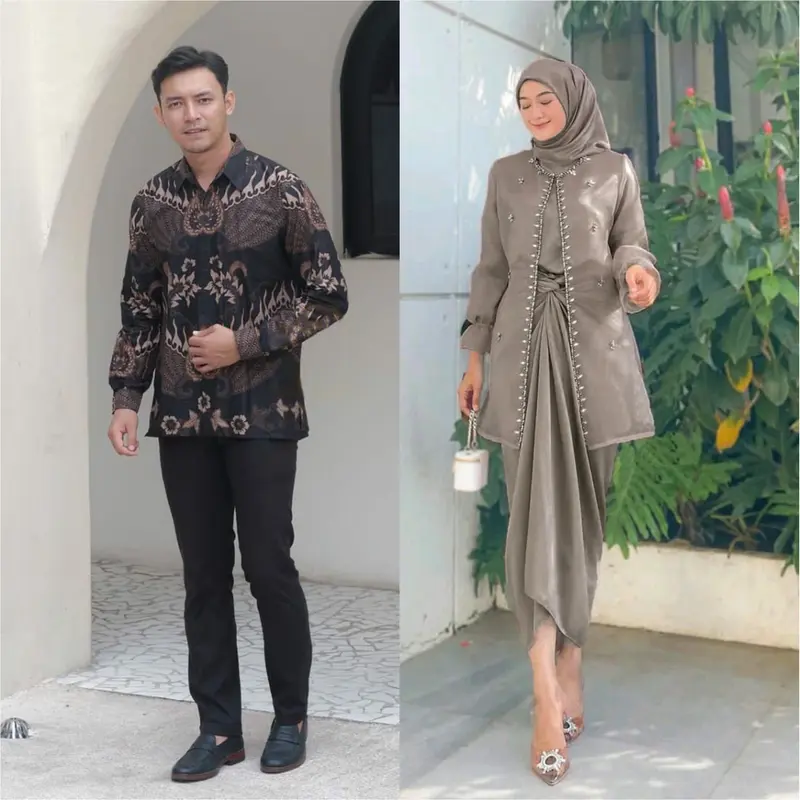 Baju batik couple pasangan lamaran wisuda tunangan kekinian oneset clarisa jemma organza polos wanita terbaru ootd engagiment rok lilit 0