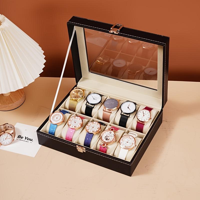 Hộp lưu trữ đồng Đồng Hồ bằng da Pu, 10 khe, Hộp trưng bày đồng Đồng Hồ Đồ Trang Trí nhà cửa Hộp quà tặng đơn giản, 1 cái 1
