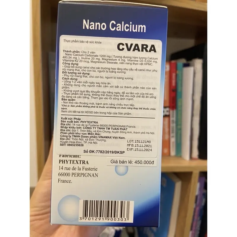 Canxi Nano Cvara cho bà bầu và người lớn tuổi, giảm tê bì chân tay, đau vai gáy I Nhập khẩu chính hãng Pháp.thuochieuqua. Hộp 60 viên 5