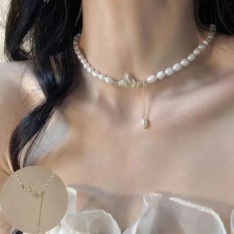 Vòng Cổ Ngọc Trai Bướm Hoa Trà, Thanh Lịch Và Quý Phái, Thiết Kế Thoát Hiểm Lãng Mạn, Dành Cho Phụ Nữ, Giá Cả Phải Chăng Và Sang Trọng, Vòng Cổ Dây Chuyền số lượng ít, Thời Trang 3