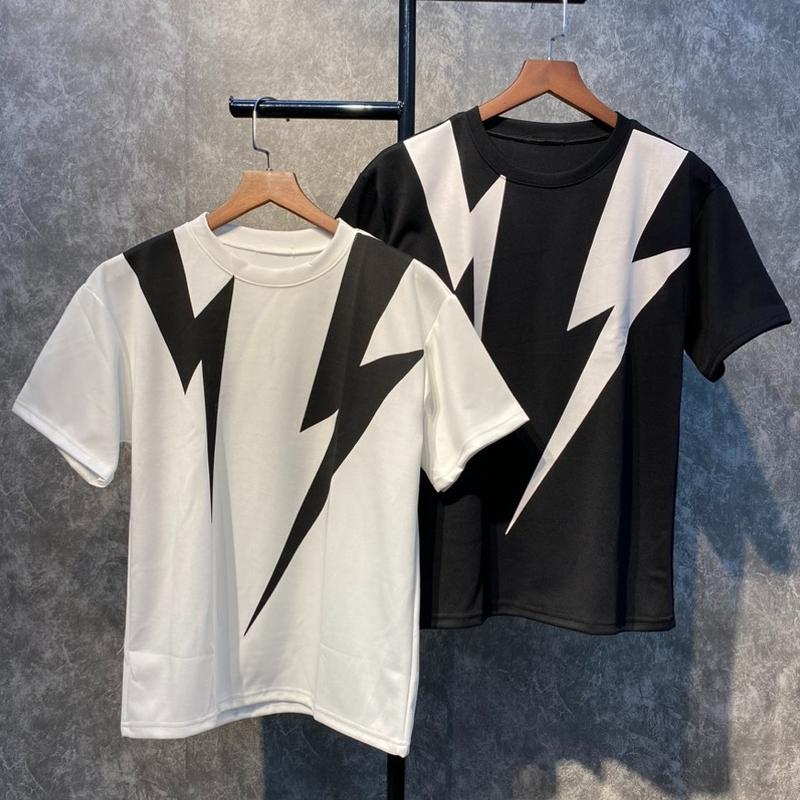 Áo thun cổ tròn 2 tia sét dày dặn co giãn thoáng mát 2024 Nam Menswear Nhung