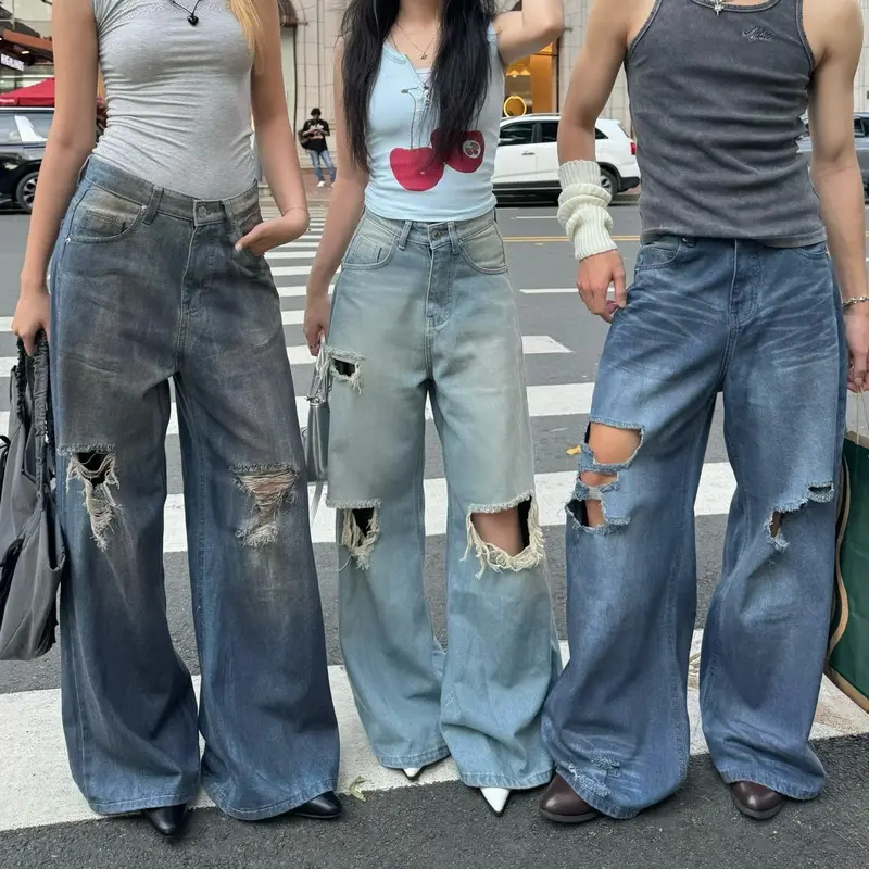 DENIMIST TERI WIDE JEANS - Quần jeans rách gối ống rộng Whose Studio - Kèm dây quần 7
