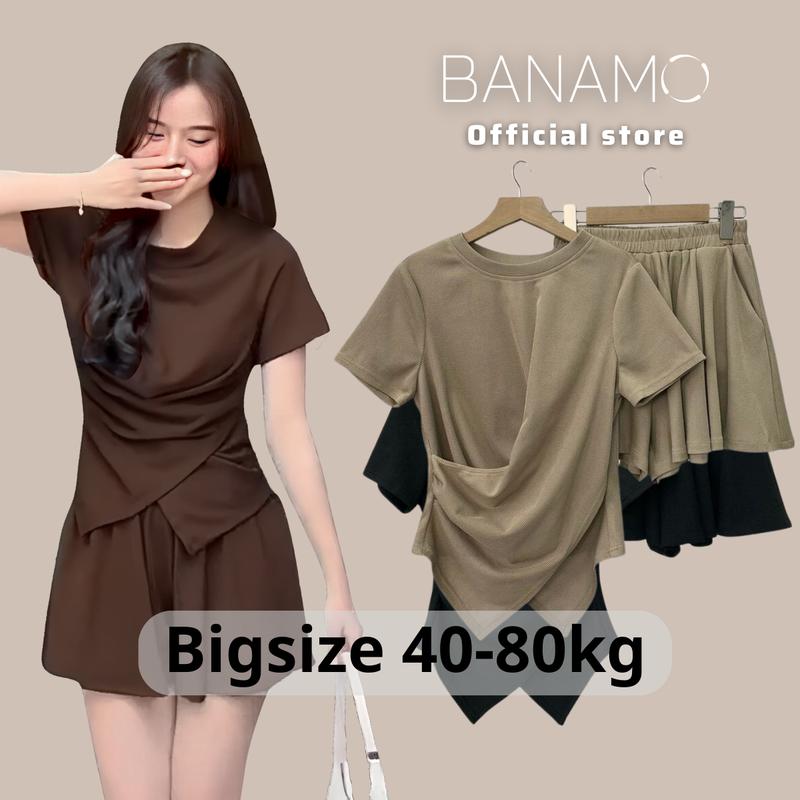 Set nữ BIGSIZE Banamo Fashion bộ áo vạt chéo cộc tay kèm quần sooc xoè tăm hàn 1917 Kem Women Top Màu Đen