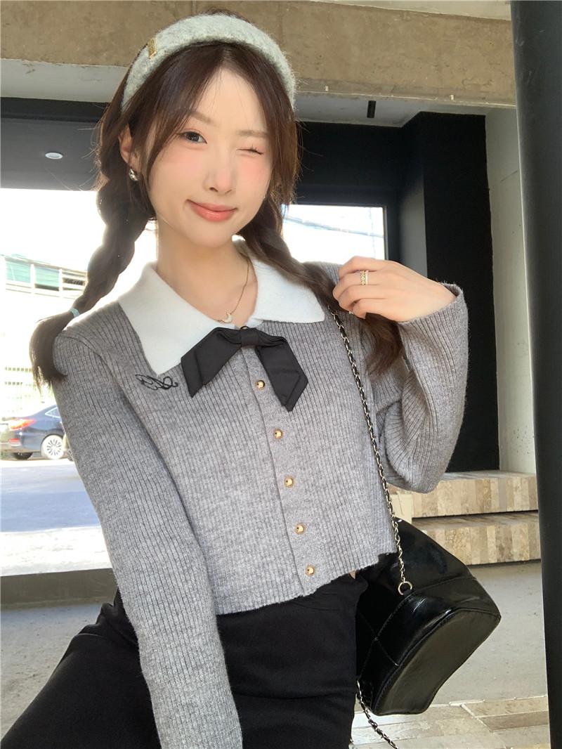Product Introduction of Áo Cardigan Dệt Kim, Hàng Mới Về Mùa Thu, Dành Cho Nữ, Cổ Áo Màu Tương Phản, Có Nơ, Chiều Dài Ngắn, Thiết Kế Thời Trang 10