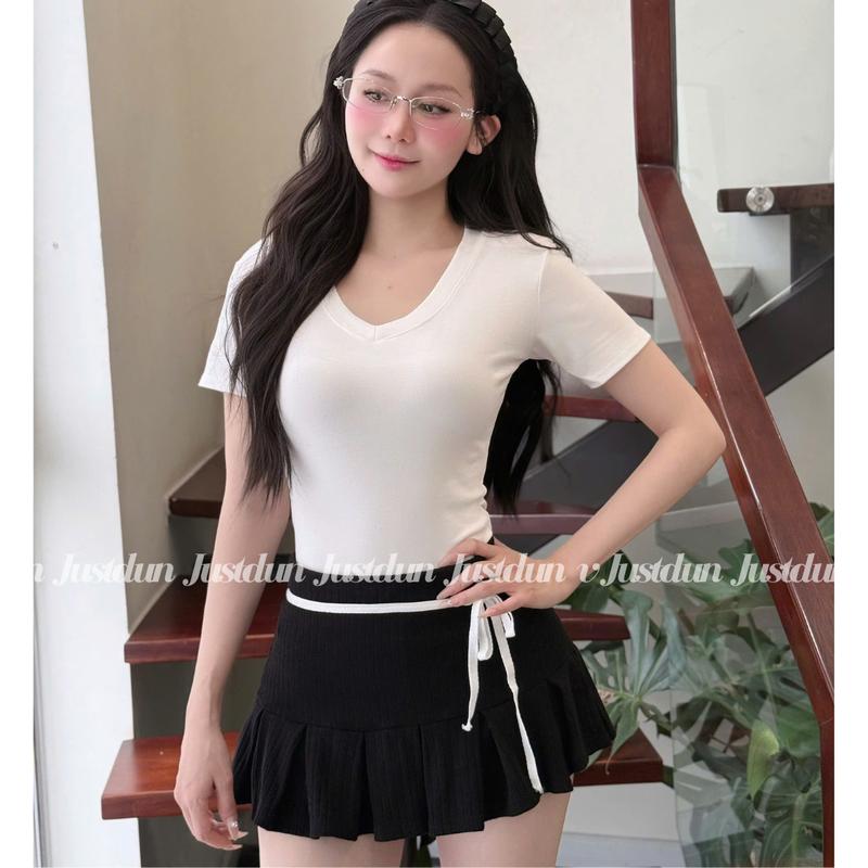 Áo Thun Nữ Basic Cổ Tim Trơn JUSTDUN A2 – Chất Cotton Lông Mịn Cao Cấp, Co Giãn 4 Chiều | BigBuy360 - bigbuy360.vn