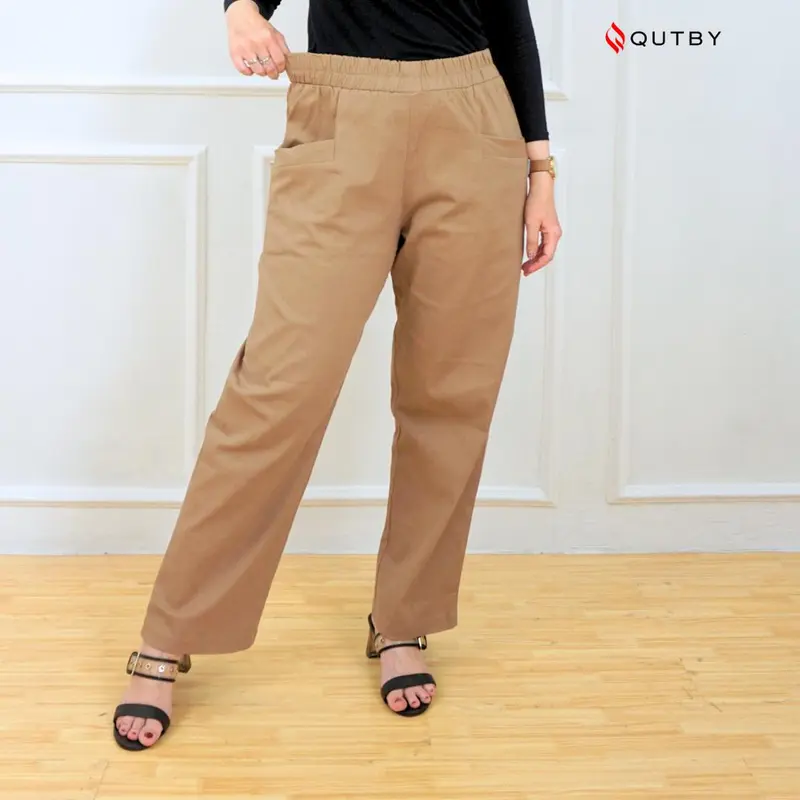 QUTBY - Celana Kulot Panjang Wanita Korean Long Pants Celana Kerja Jumbo Bahan Katun Twill Premium Full Karet Nyaman 5