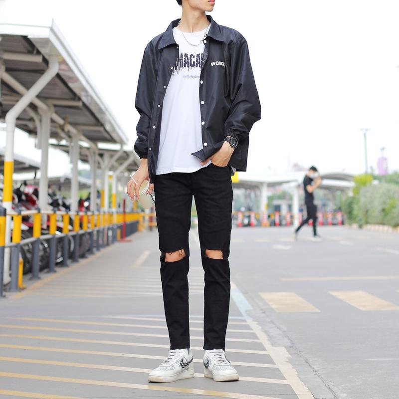 Quần jeans đen rách gối nhiều nam co giãn tốt dáng slimfit skinny phom ôm hà nội hcm Menswear Có Túi Pants 7