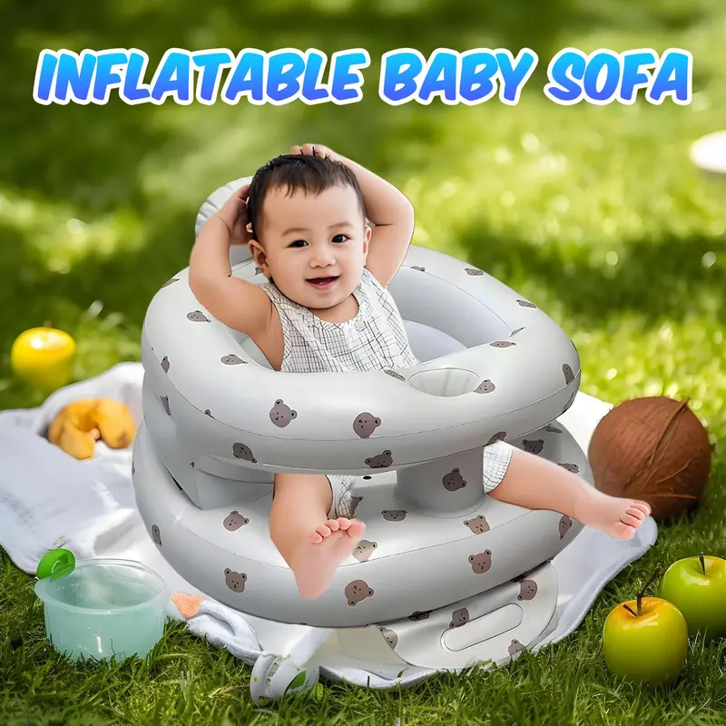 Bear Pattern Inflatable Baby Seat, Inflatable Baby Chair, Portable Toddler Chair, Baby Seat for Bathroom, Swimming Pool, Beach, Outdoor, Travel 6