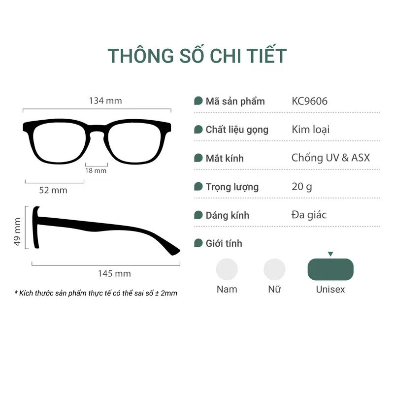 Gọng kính cận đa giác VANILA KC9606 có mắt kính giúp ngăn ánh sáng xanh và tia UV thiết kế thời trang phong cách Hàn Quốc 1
