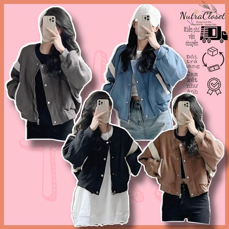 Áo khoác lửng croptop kaki da lộn 2 lớp phối tay dáng bomber unisex nam nữ