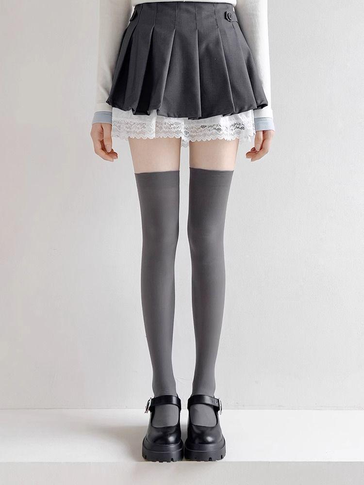 Product Introduction of Brazil Jersey [3475 People Collected] Gray Calf Socks for Women Summer Thin Japanese JK Socks Velvet Stockings Long Tube Half Socks Summer Over-the-Knee Socks 24