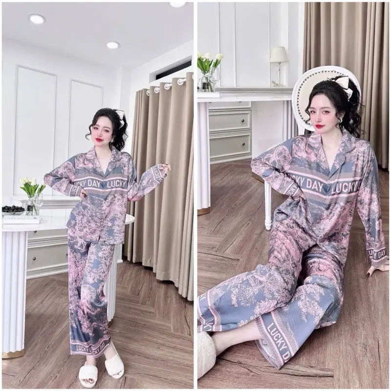 BỘ PIJAMA LỤA LATIN HOẠ TIẾT TAY DÀI(40-65kg) - 5CE