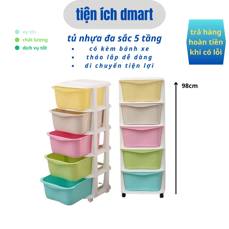 tủ nhựa ngăn kéo đa sắc 5 tầng, tủ nhựa đựng quần áo có bánh xe nhựa cao cấp kệ giường bàn 0