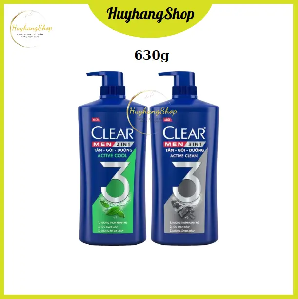 Dầu Gội CLEAR MEN 3in1 Active Cool chai 630G| Huyhangshop Chăm Sóc Tóc Dưỡng Tóc