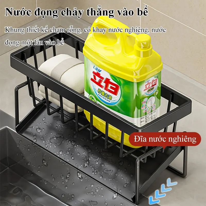 Kệ để đồ rửa chén bát, Giá đựng đồ rửa bát chất liệu thép không gỉ tích hợp giá treo khăn tiện lợi 3
