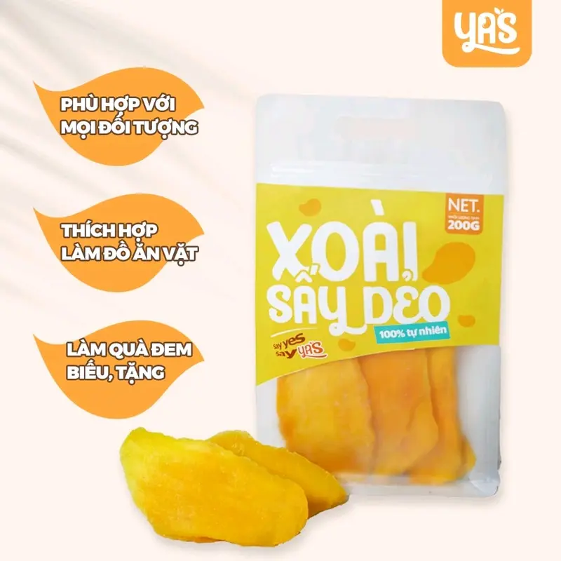 Xoài sấy dẻo chua ngọt YAS túi 200g nguyên miếng chất lượng dùng làm đồ ăn vặt, quà biếu Snack Food 1