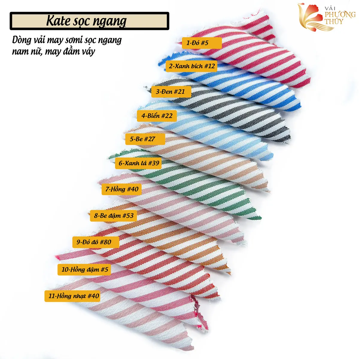 Vải kate sọc ngang Phượng Thuý chống nhăn mềm mịn chuyên may áo sơ mi kẻ cho nam nữ, đầm váy và trang phục trẻ em khổ ngang 1m50