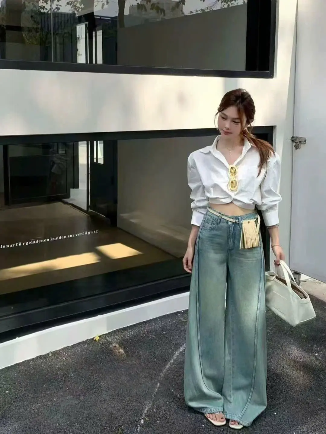 (QB544) Quần jean suông loang màu vệt túi viền bên MAIDO TRENDY quần ống đứng nữ