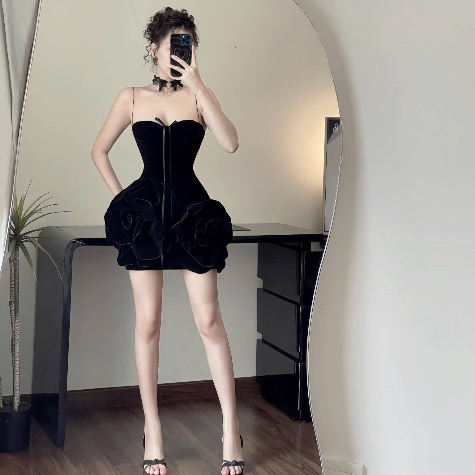 [MAISEY 2176] ĐẦM DẠ TIỆC NHUNG ĐỎ HOA HỒNG