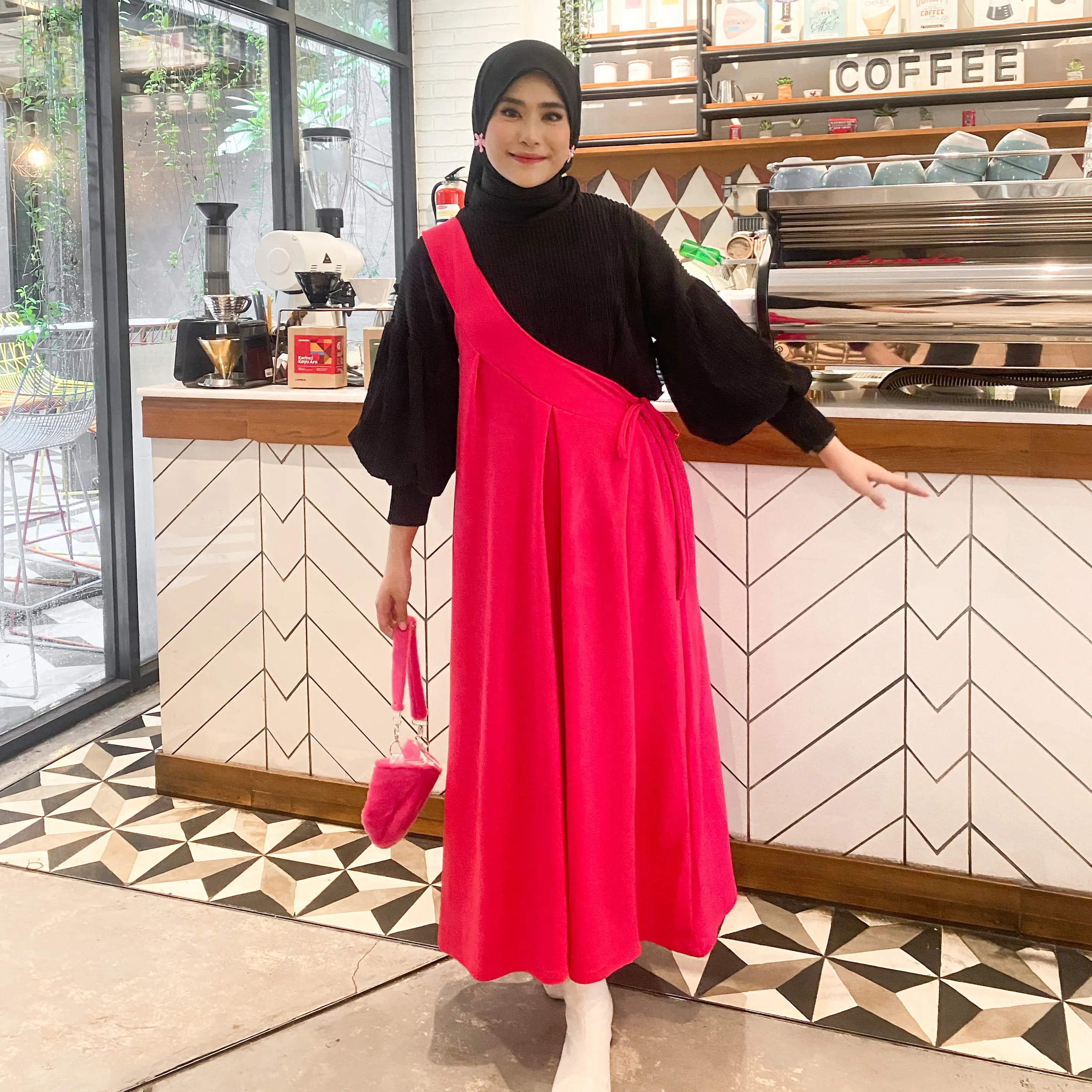 Mybamus X Rahmanura Nura Dress Overall Gamis Wanita Kekinian muslim Basic Jumpsuit Wanita Remaja Dewasa