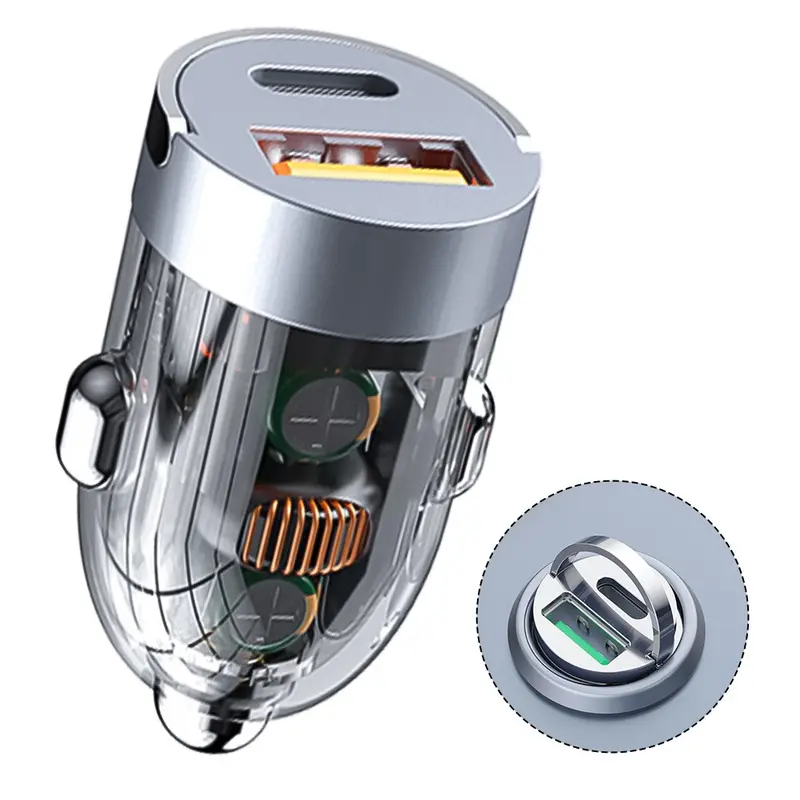Bộ Chuyển Đổi sạc trên ô tô, Sạc nhanh, Cổng kép 120W, Kích thước nhỏ, Thiết kế trong suốt, Thích hợp cho ô tô 5