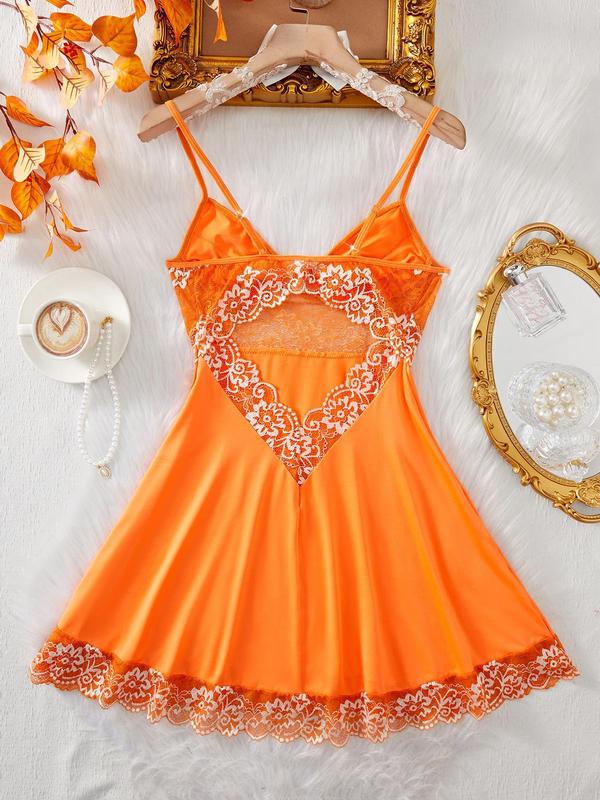 Women's Floral Lace Sexy V Neck Backless Cami Nightdress, Sexy Comfy Adjustable Spaghetti Strap Cut Out Nightgown, Ladies Sleepwear for All Seasons 1