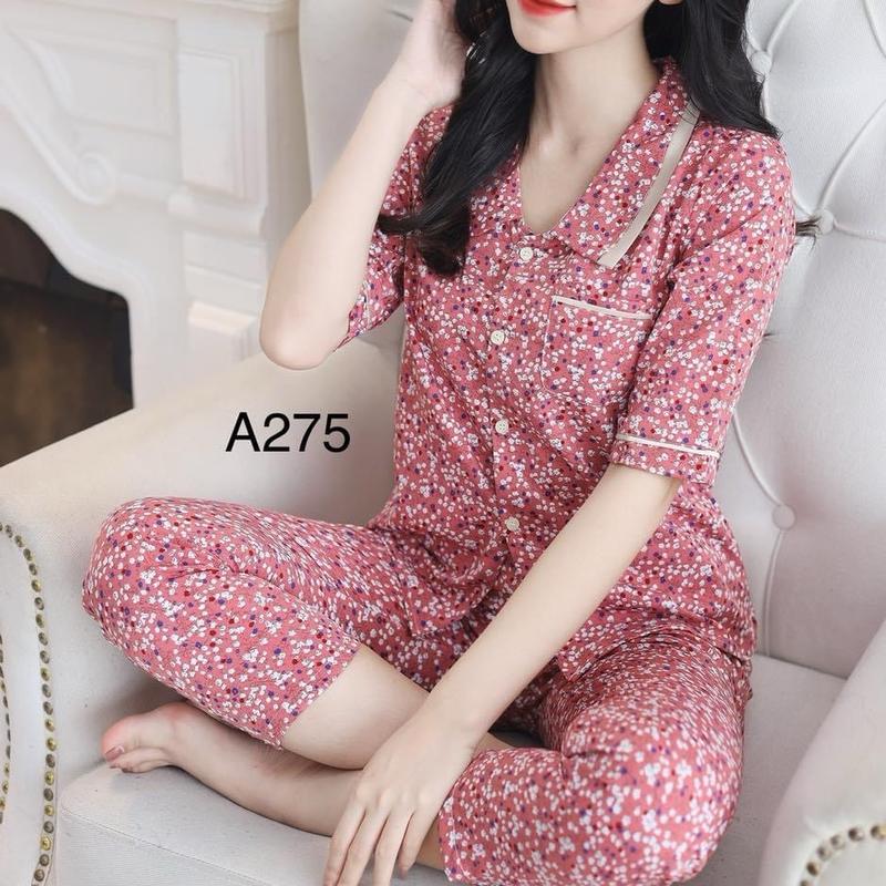 (Nhiều mẫu tay lỡ) Đồ bộ mặc nhà thiết kế cho Nữ tay lỡ quần dài vải lụa hàn mềm Áo Women Top 2