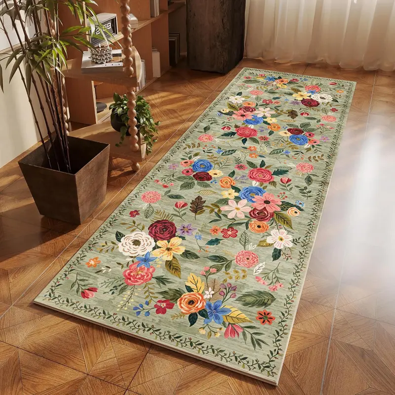 Floral Pattern Rug, 1 Count Non-slip Soft Floor Mat, Decorative Carpet for Home Living Room Bedroom Study Room, Home Decor 0