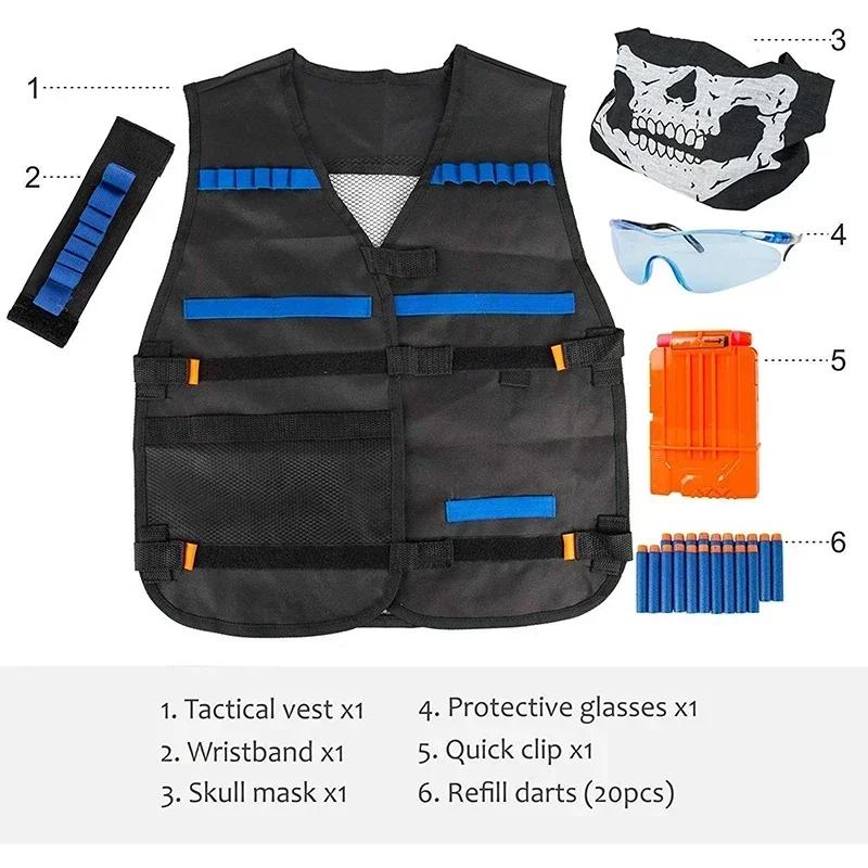 Product Introduction of Cermin Mata Taktikal, Kit Rompi Taktikal Kanak-kanak, untuk Siri Mainan Nerf, dengan Dart Isi Semula, Klip Muatan, Topeng Taktikal, Jalur Pergelangan Tangan, Cermin Mata Pelindung Hitam Outdoor 14
