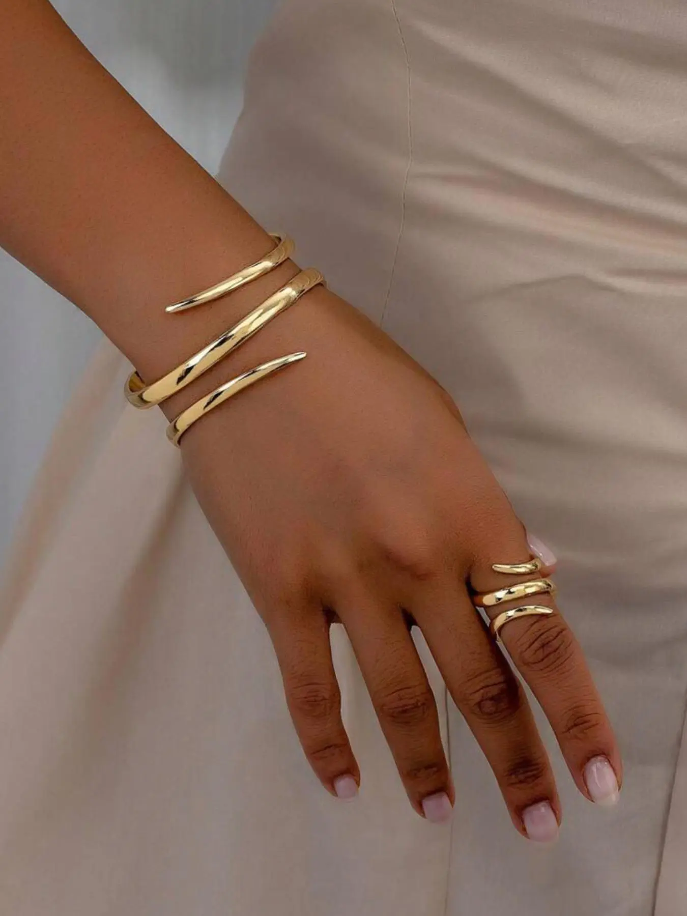 Women's Elegant Geometric Line Design Cuff Bangle & Ring, Exquisite Trendy Ring & Bangle, Fashionable Jewelry Set for Women As Gift, Gifts for Her