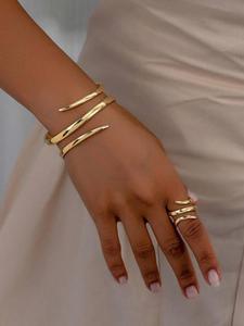 Elegante brazalete y anillo con diseño de línea geométrica para mujer, exquisito anillo y brazalete de moda, conjunto de joyería de moda para mujer como regalo