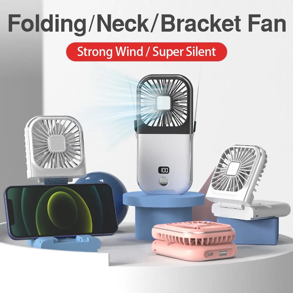3000mAh Portable Mini USB Kipas Penggemar Lipat Dudukan Neck Fan USB Rechargeable Cooling Fan