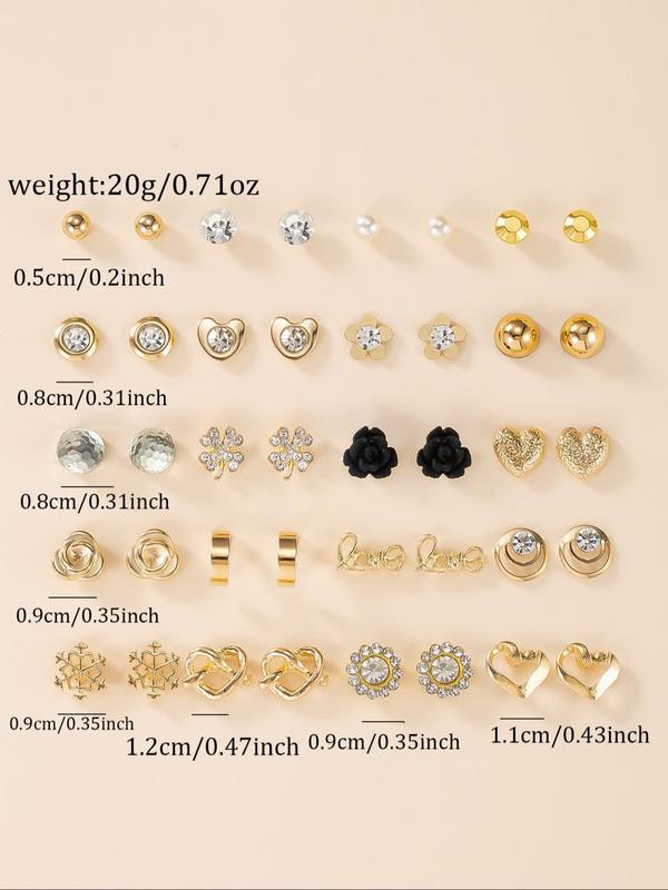 Cute Flower & Heart & Rhinestone Decor Earrings Set, Fashion Jewelry for Party, Daily Clothing Decor, Trendy All-match & Exquisite Jewelry for Birthday Gift 1