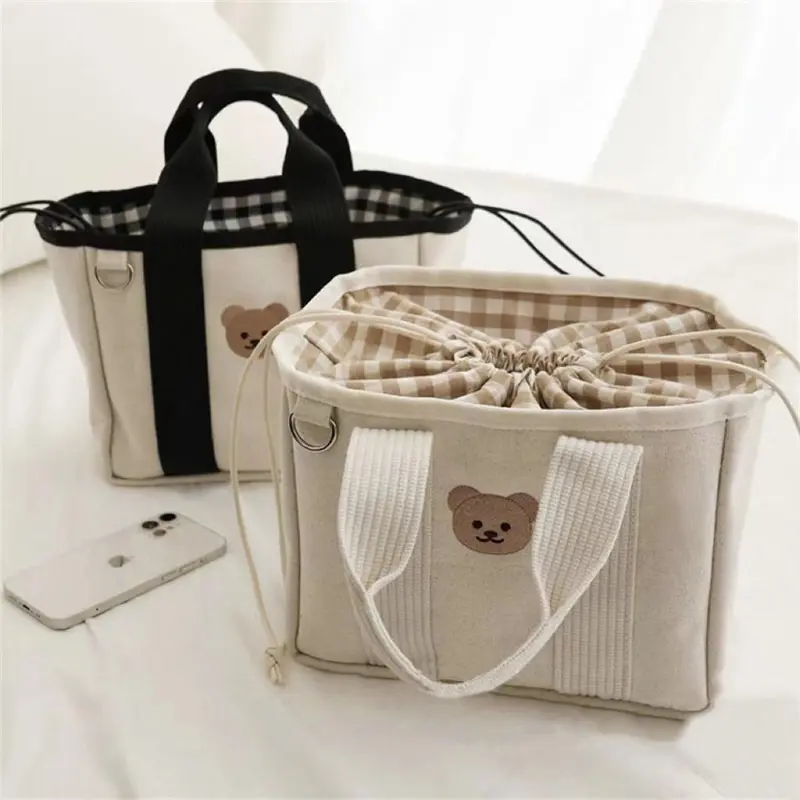 Bear Embroidery Ins Mummy Bag out Insulation Picnic Bag Bags Lunch Bag Handbag Female Baby Diaper Bag Canvas Bag