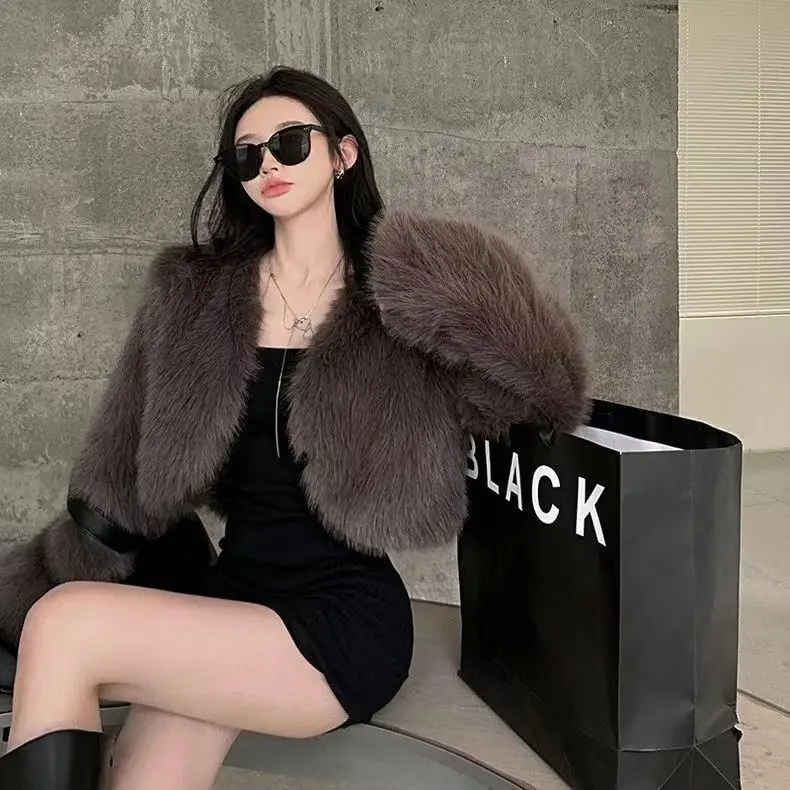 Áo Khoác Lông Giả Phong Cách Cổ Điển Mới Thanh Lịch Mùa Thu Và Mùa Đông, Áo Crop Top Dáng Rộng, Áo Khoác Lông, Phong Cách Xã Hội, 2023