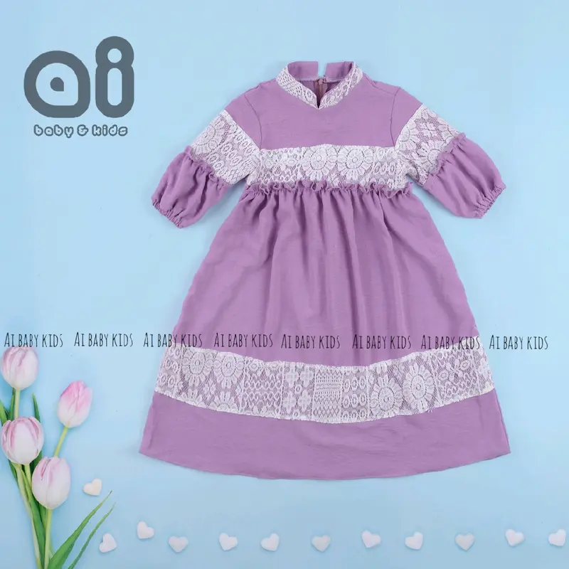 Ai - Eza gamis motif brukat Airflow Muslim Anak 4-5 Tahun White 8