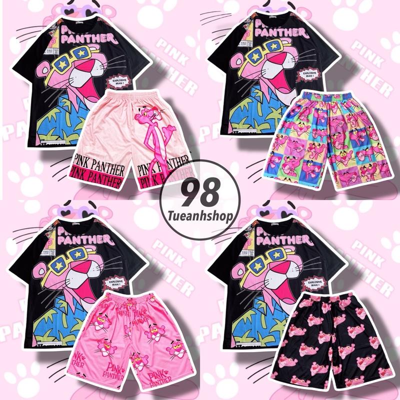 [16 Mẫu Full Màu] Bộ Đùi Báo Đen Hồng Pink Panther - Set Đồ Bộ Nữ hoạt hình cotton phom rộng phối Quần Short Cartoon Unisex TUEANHSHOP