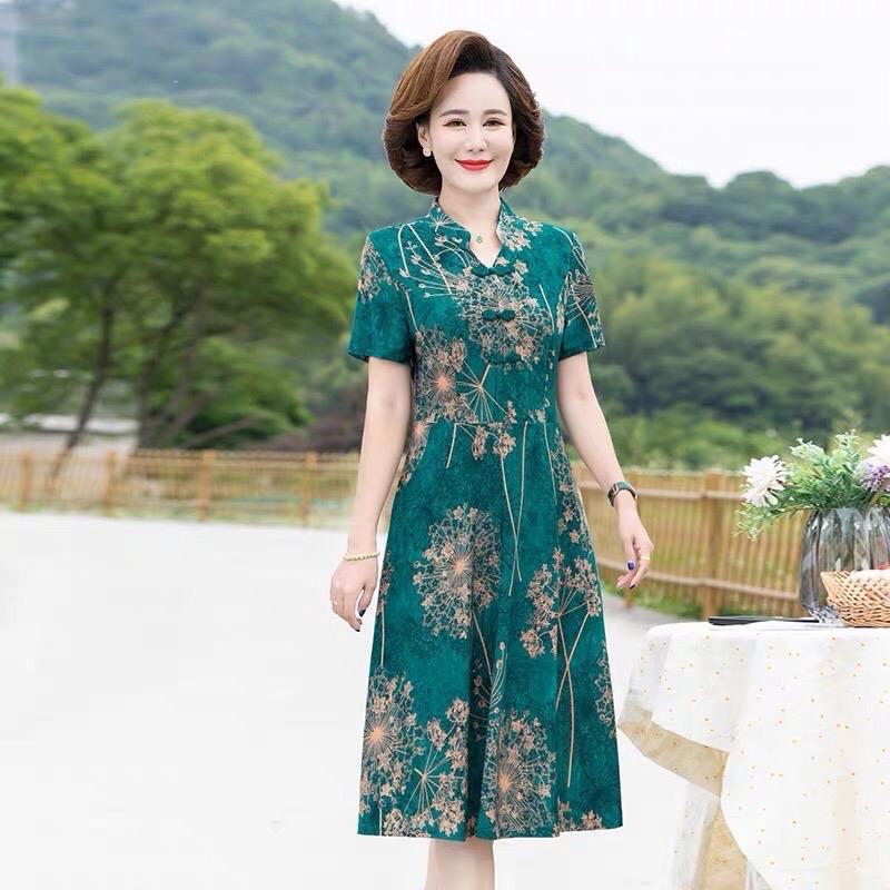  Đầm trung niên cho mẹ váy dài trung tuổi sang trọng dự tiệc u40 u50 bigsize váy dài cho mẹ cổ tàu 
