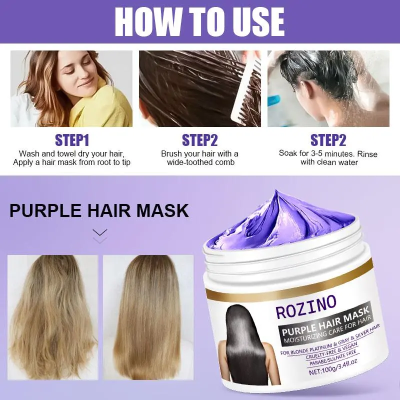 Purple Hair Mask, 1 Piece Moisturizing & Nourishing Hair Mask for Thickening & Strengthening Hair, Hair Care & Styling Product for Women & Girls 5