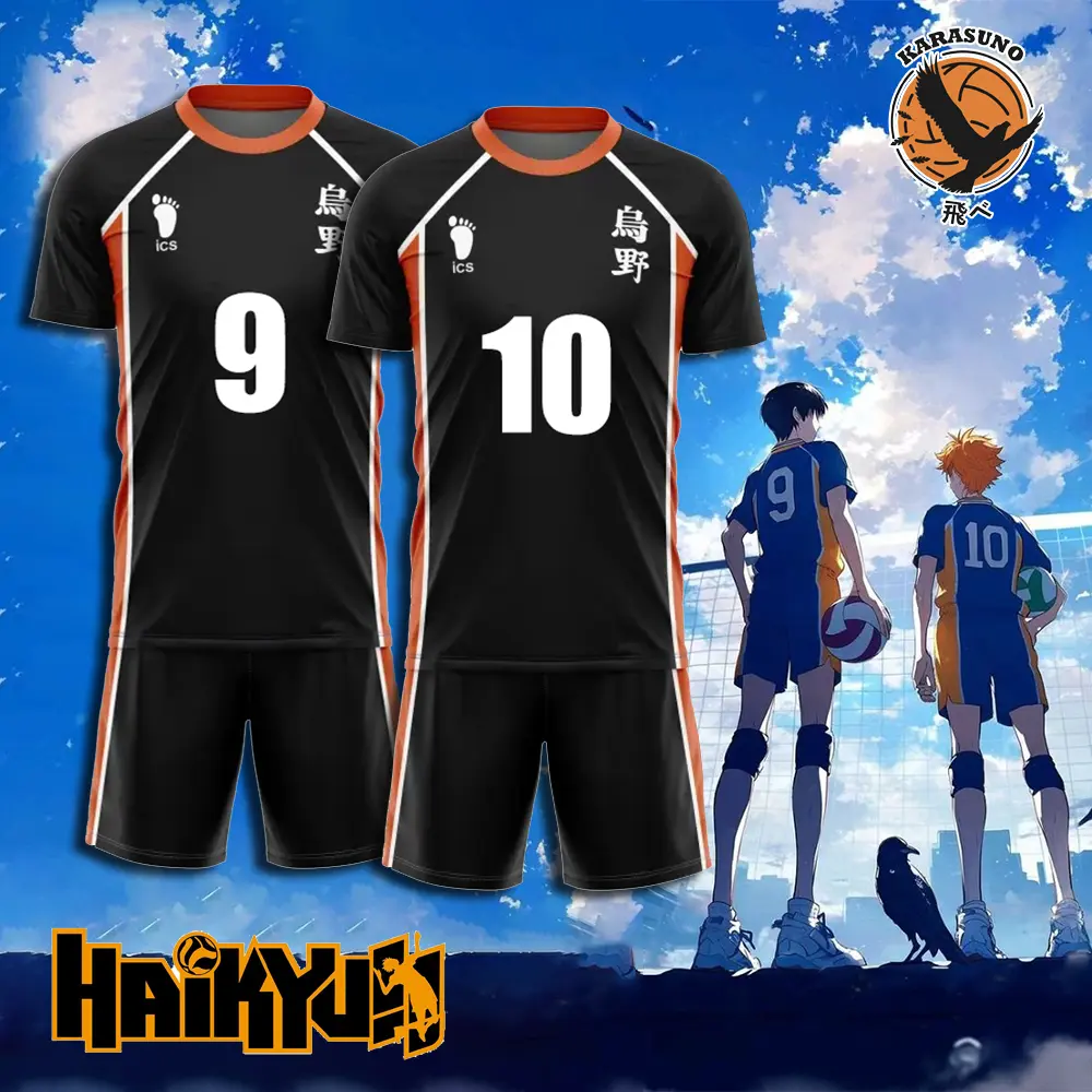 Bộ Áo Phông Và Quần Đùi, Chủ Đề Anime Haikyuu Karasuno High School, Thiết Kế Hinata Shyouyou Và Nekoma, Bộ Áo Phông Bóng Chuyền Nam Menswear