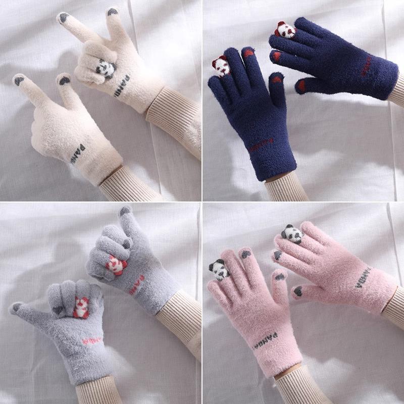 Kawaii Touchscreen Winter Gloves‌ – 5-Finger Knitted Design with Thermal Fleece Lining, Waterproof TPU Thumb Patch & Reflective Stripes (Bike Riding Approved) ‌ 3