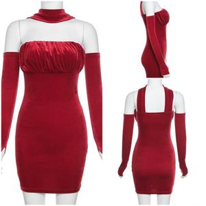 เดรสสีแดง แซนตี้ มีปลอกแขน ตรุษจีน สายฝอ RD001