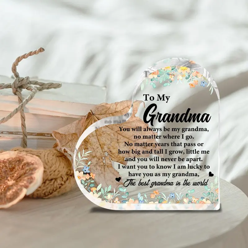 Acrylic Heart Shaped Desktop Ornament, Grandma Gift, Grandma Birthday Gift, Home Decor, Gift for Grandma, Grandma Souvenir 3