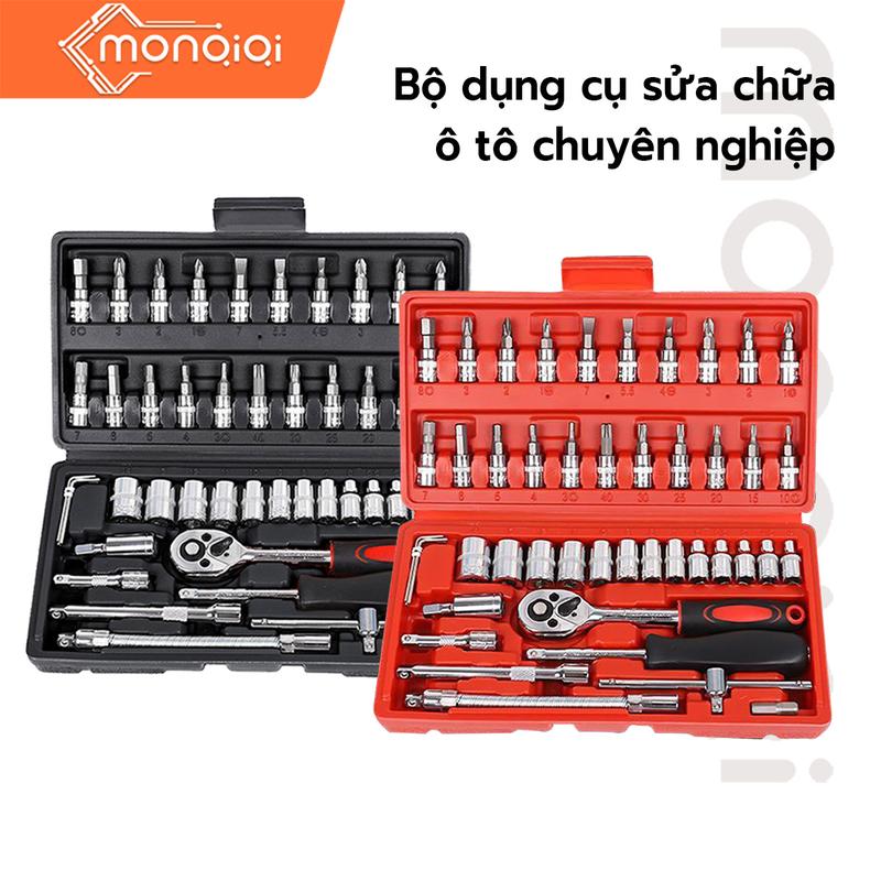 Bộ dụng cụ sửa chữa 46 chi tiết, cụ mở bu lông ốc vít, cờ lê, mỏ lếch Bộ dụng cụ mở bu lông ốc vít cụ sửa chữa ô tô xe