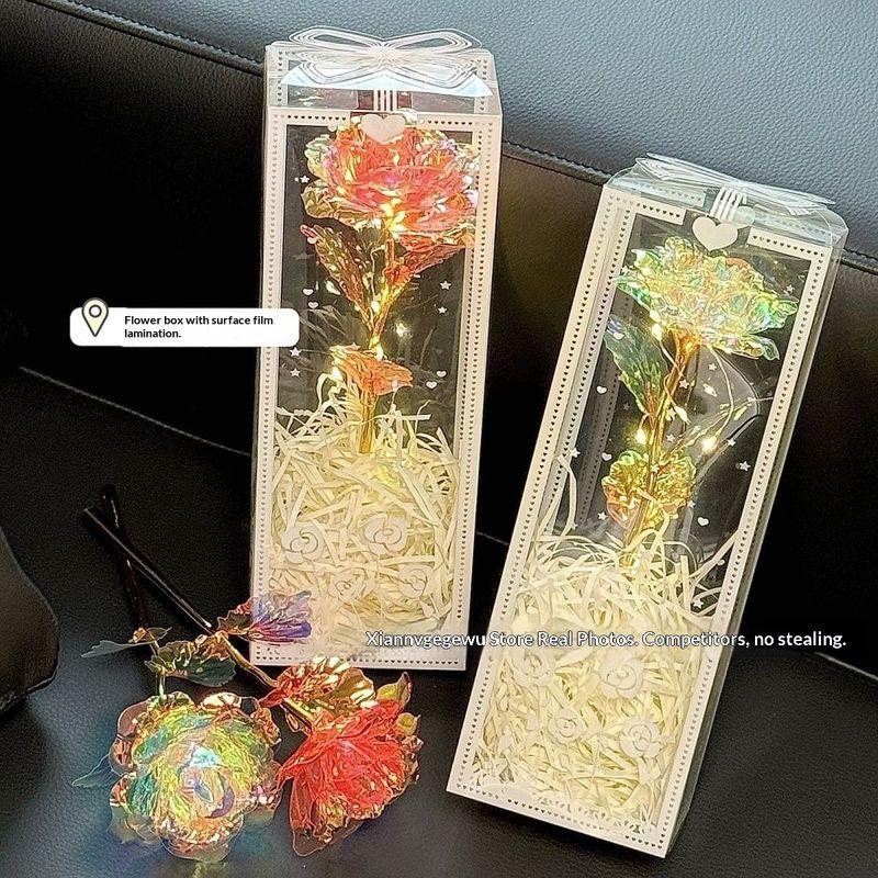 Bукет hoa hồng giả ánh sáng cầu vồng có đèn LED, quà tặng lãng mạn cho sinh…