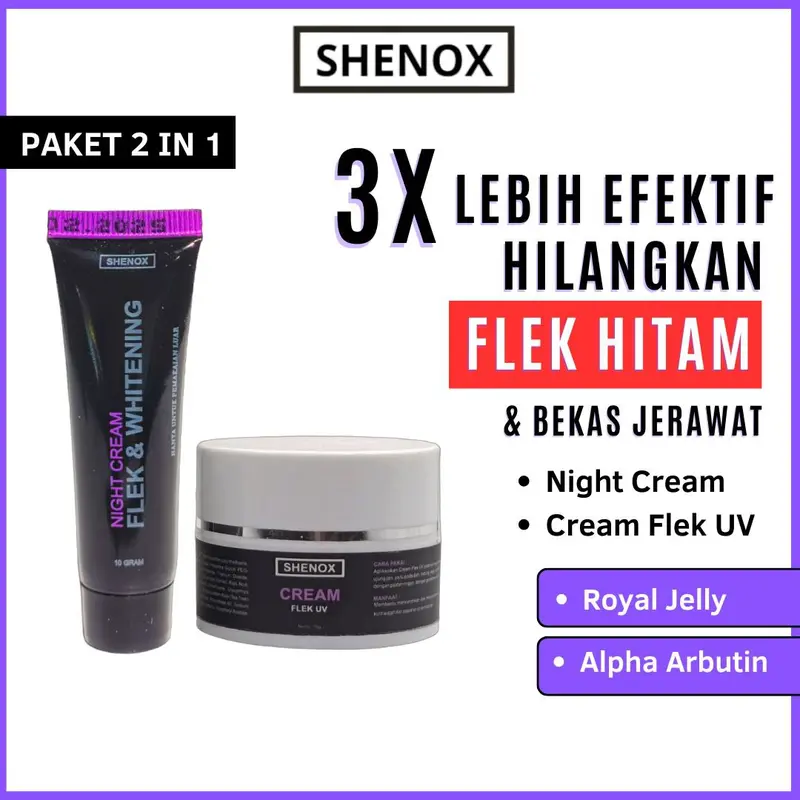 Shenox Skincare Cream Flek UV Dan Night Cream Whitening Salep Flek Hitam Membandel Menahun Pemutihan Bebas Alkohol 7