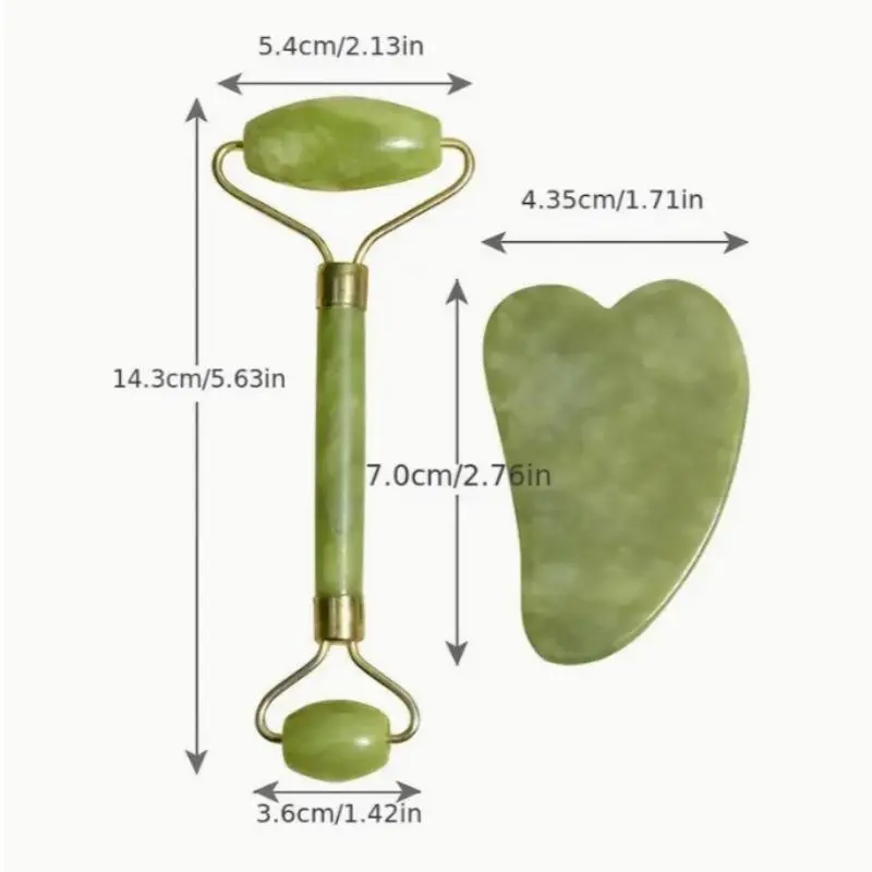 Jade Roller & Gua Sha Board Set, 2 Counts/set Manual Face Massager, Professional Facial Massage Tool for Face, Eye, Neck 1