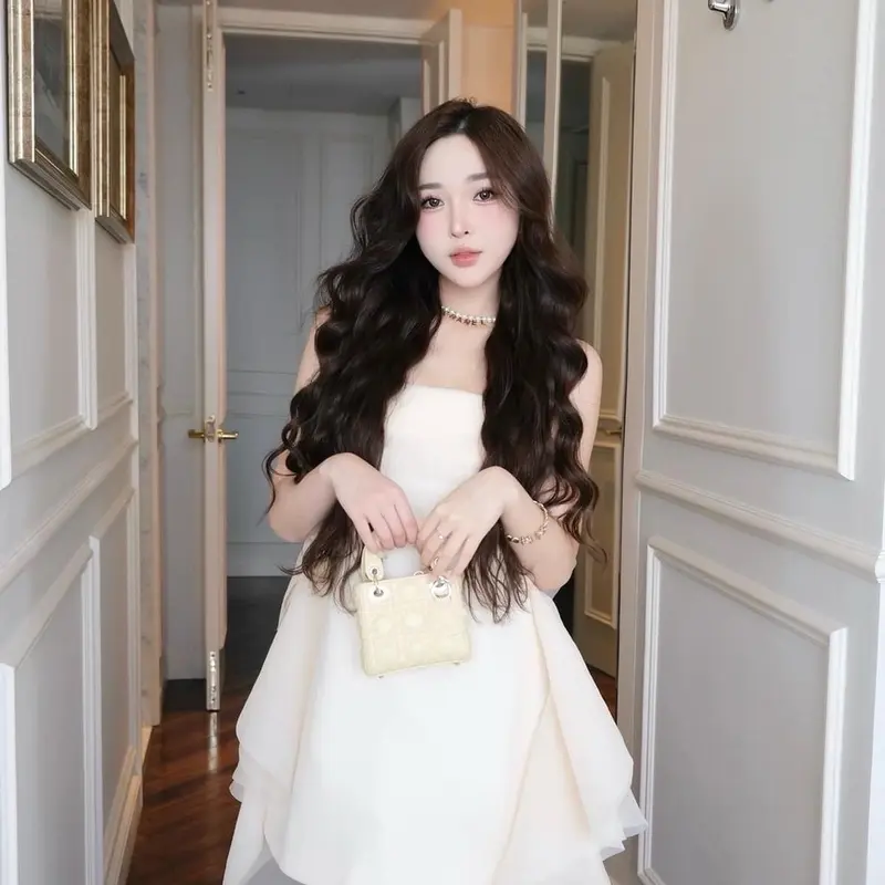 ( Tặng kèm quần) Váy thiết kế tiểu thư sang chảnh Có Mút Đệm Ngực - Váy tacta xuông pha tơ bèo 2 sườn trẻ trung Nữ Women Sen Nhung Hamen 2