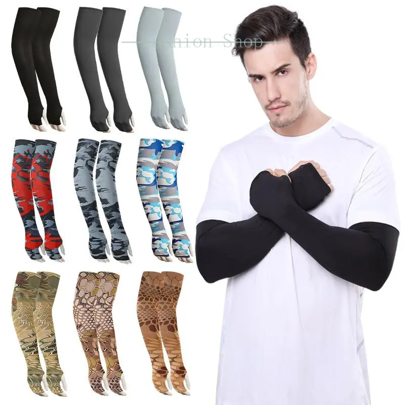 2Pcs Unisex Cooling Arm Sleeves Cover Sports Running UV Sun Protection Men Cycling Quick Dry Gloves